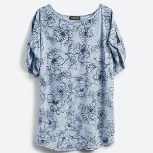 Colette Blue Navy Floral Cold Shoulder Top | S